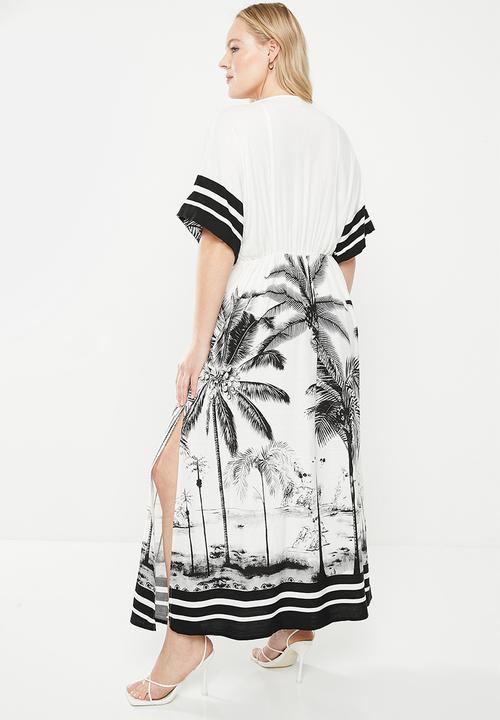 Me&B - Plus knot detail kaftan dress - white & black