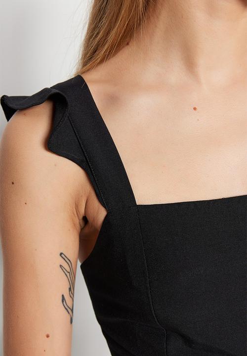 Trendyol - Midi ruffle sleeve dress - black