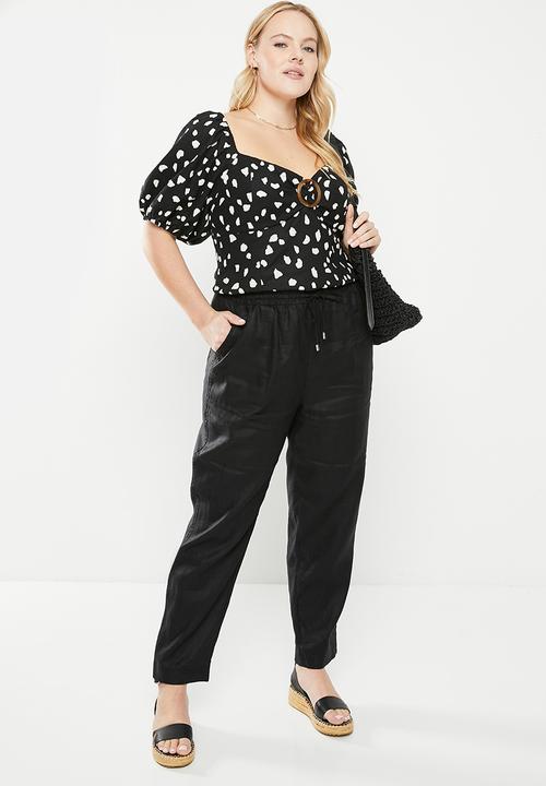 Me&B - Plus the ultimate tapered leg linen pant - black