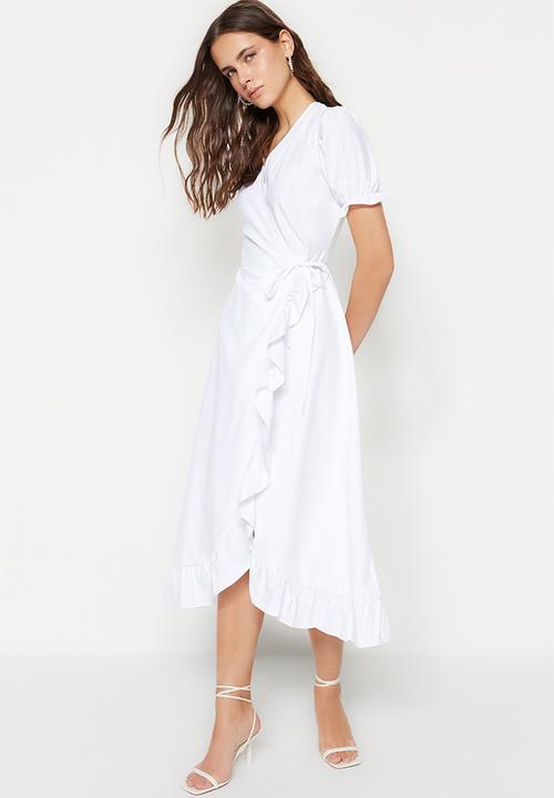 Trendyol - Ruffle wrap dress - ecru