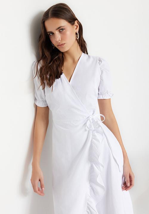 Trendyol - Ruffle wrap dress - ecru