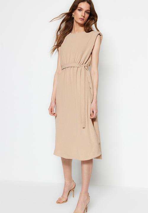 Trendyol - Sleeveless skater midi dress - stone