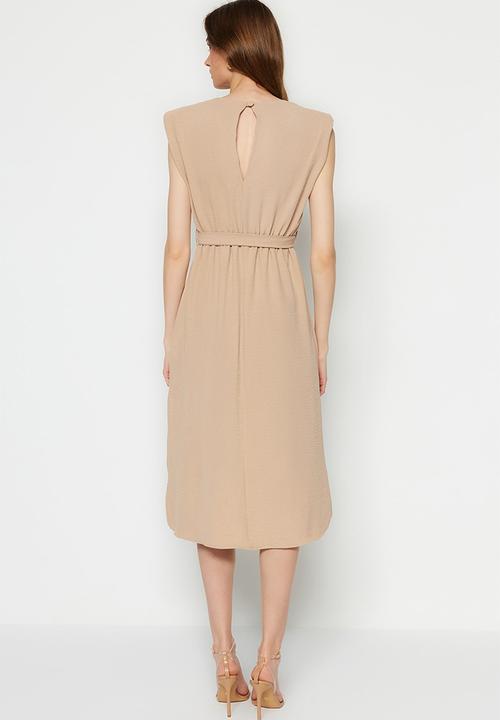 Trendyol - Sleeveless skater midi dress - stone