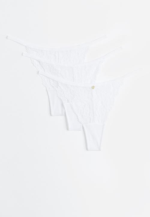 H&M - 3-pack lace thong briefs - white