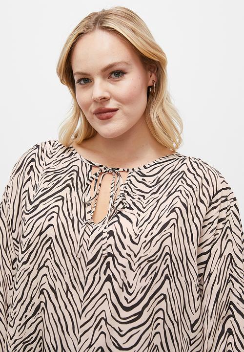 edit - Notch neck peasant blouse - geometric zebra 
