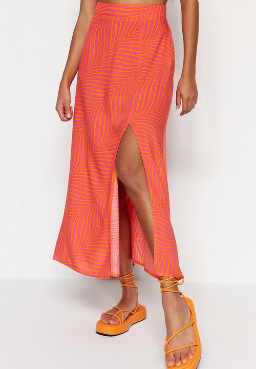 Trendyol - Midi slit skirt - orange