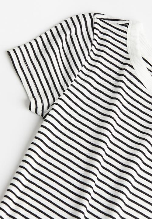 H&M - Ribbed modal-blend T-shirt - white & black 