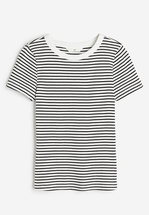 H&M - Ribbed modal-blend T-shirt - white & black 