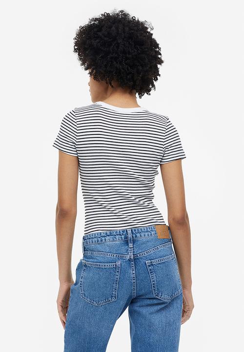 H&M - Ribbed modal-blend T-shirt - white & black 