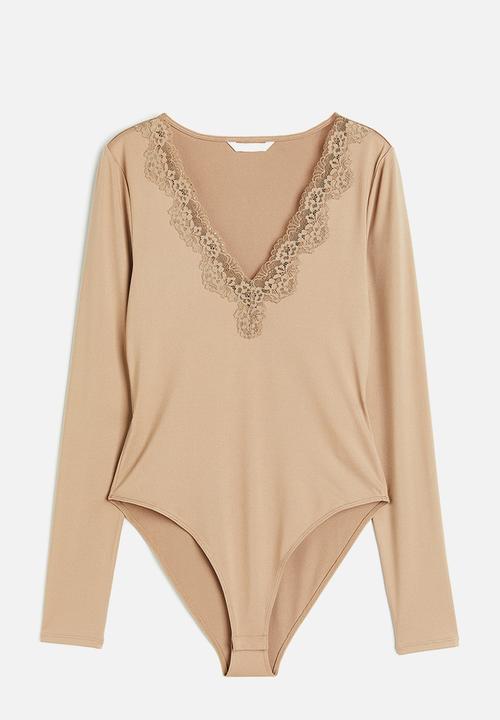 H&M - Lace-trimmed body - beige