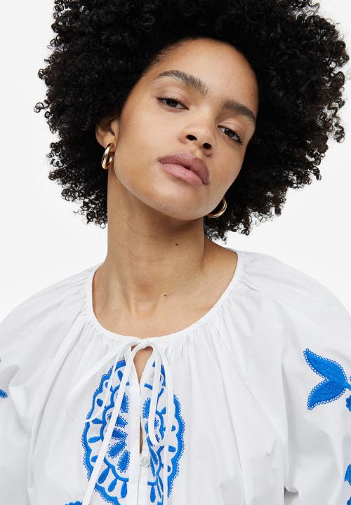 H&M - Embroidered poplin blouse - white