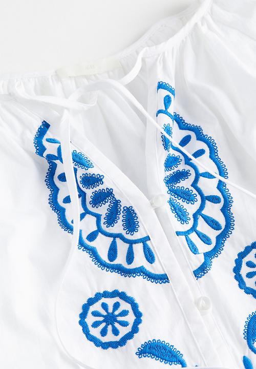 H&M - Embroidered poplin blouse - white