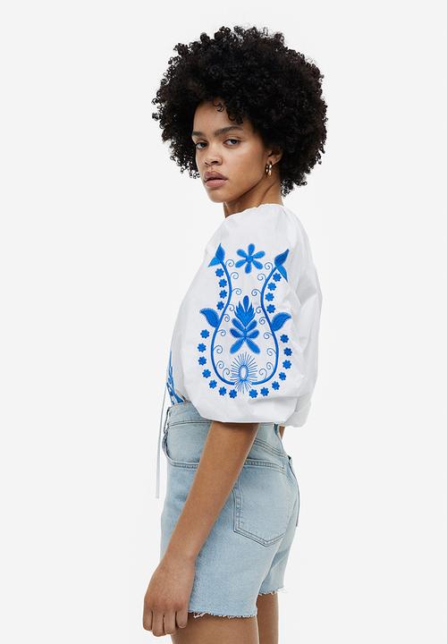 H&M - Embroidered poplin blouse - white