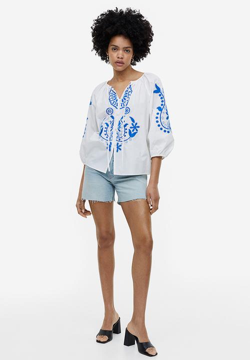 H&M - Embroidered poplin blouse - white