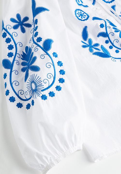 H&M - Embroidered poplin blouse - white