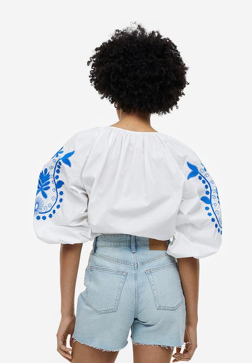 H&M - Embroidered poplin blouse - white
