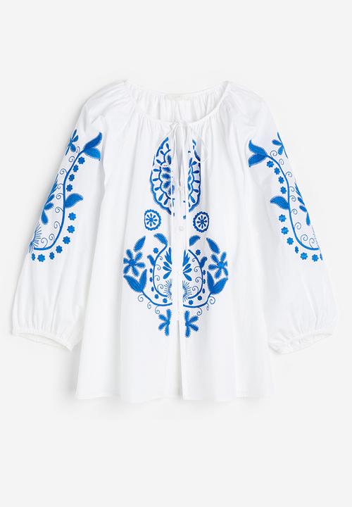 H&M - Embroidered poplin blouse - white
