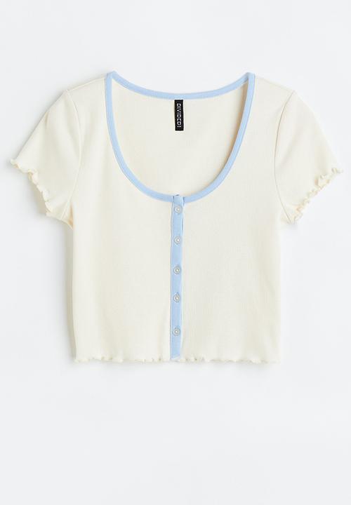 H&M - Button-front cropped top - cream