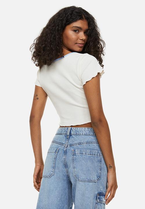 H&M - Button-front cropped top - cream