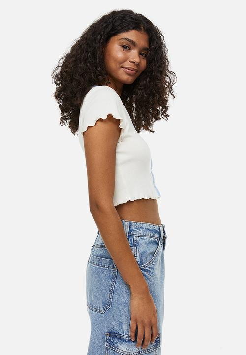 H&M - Button-front cropped top - cream