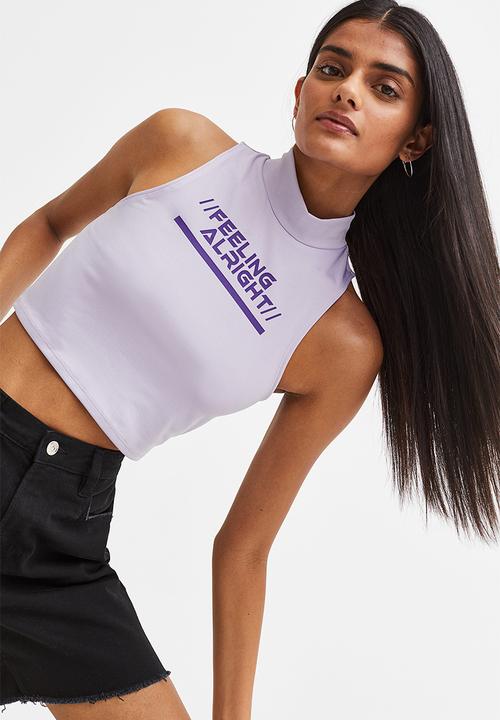 H&M - Printed jersey top - light purple/feeling alright