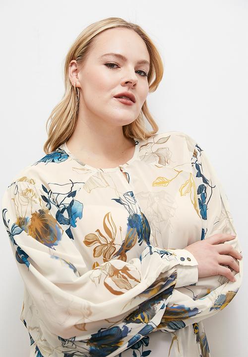 edit - Raglan keyhole balloon sleeve blouse - floral