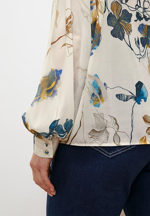 edit - Raglan keyhole balloon sleeve blouse - floral