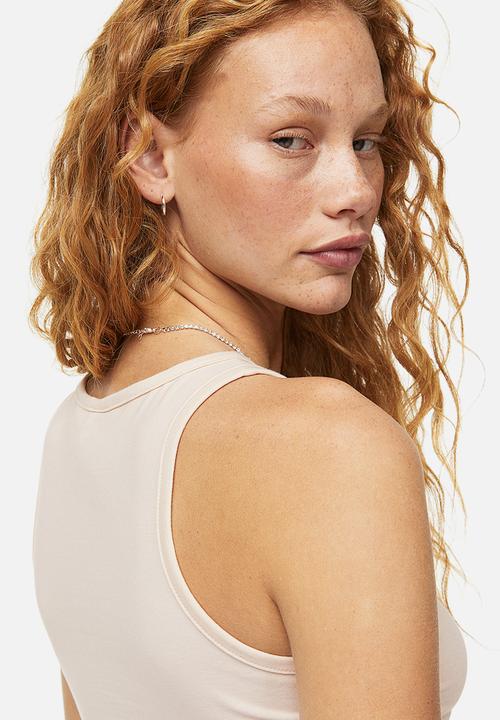 H&M - Cropped cotton vest top - light beige 