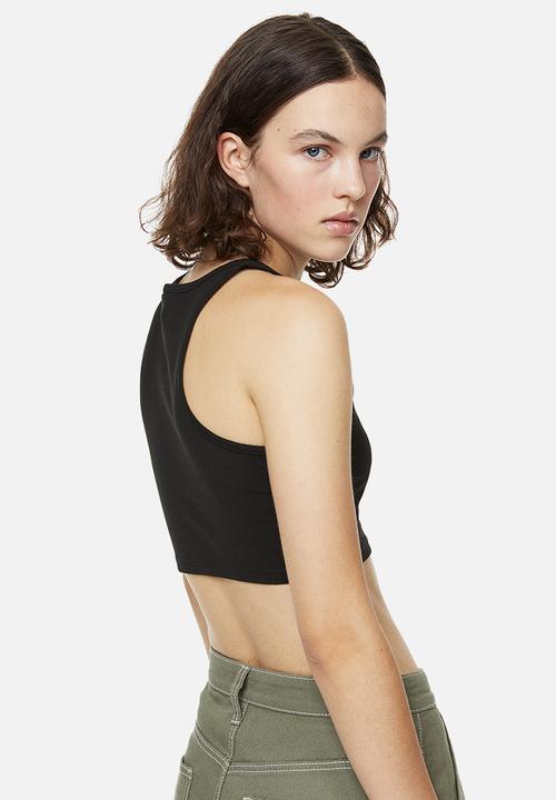 H&M - Cropped cotton vest top - black/teddy bear 