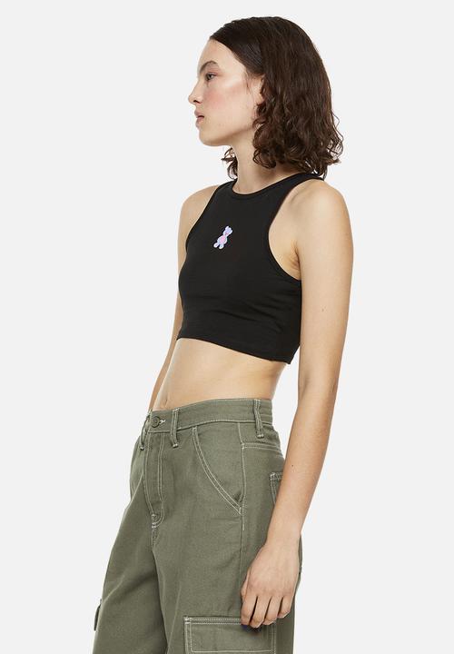 H&M - Cropped cotton vest top - black/teddy bear 