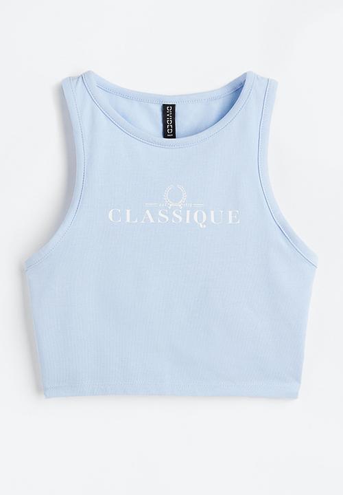 H&M - Cropped cotton vest top - light blue/classique