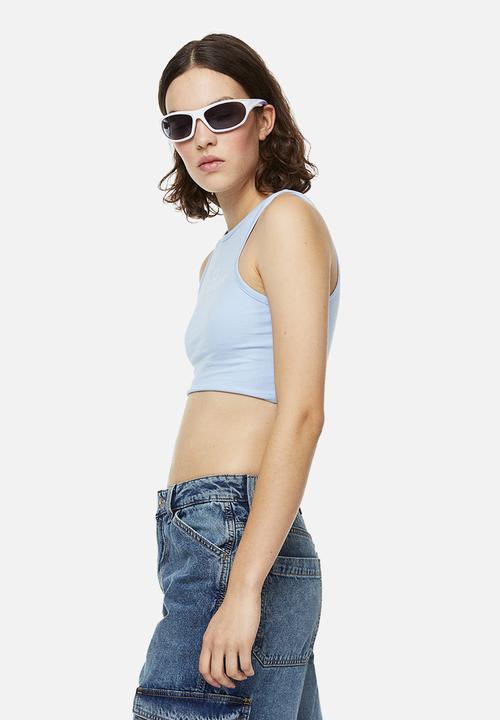 H&M - Cropped cotton vest top - light blue/classique