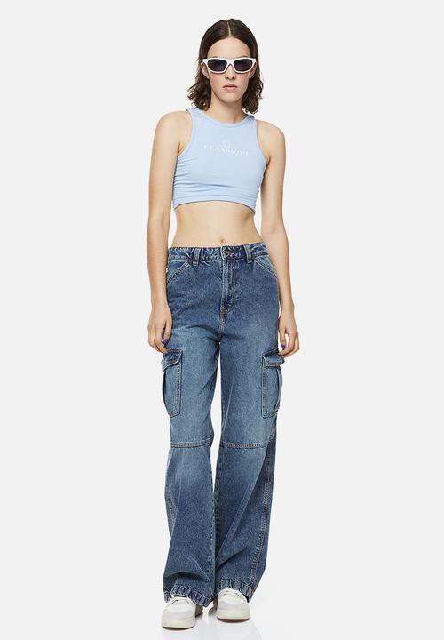 H&M - Cropped cotton vest top - light blue/classique