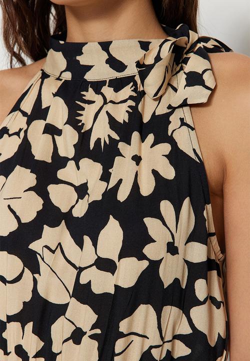Trendyol - Floral halter tiered dress - black