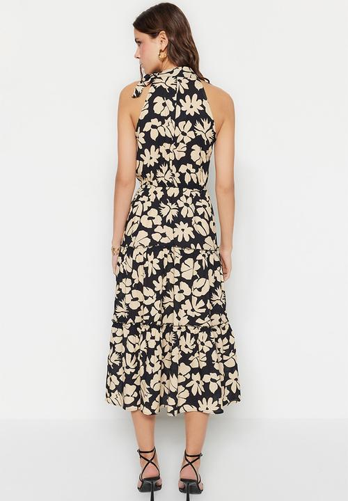 Trendyol - Floral halter tiered dress - black
