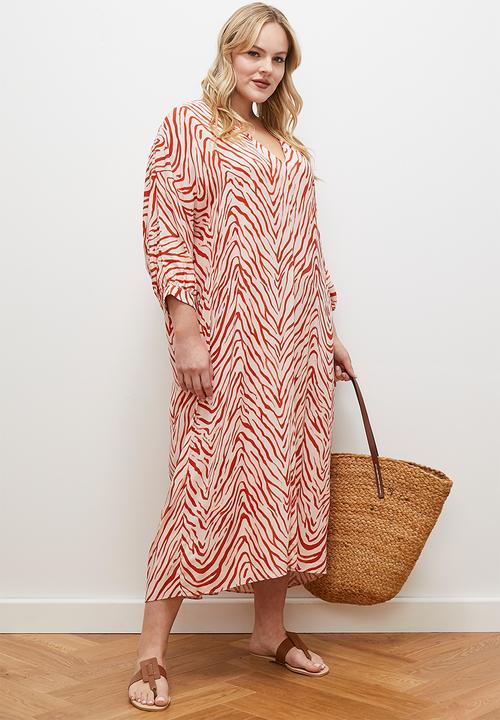 edit - Printed midi dress - rust ecru zebra1