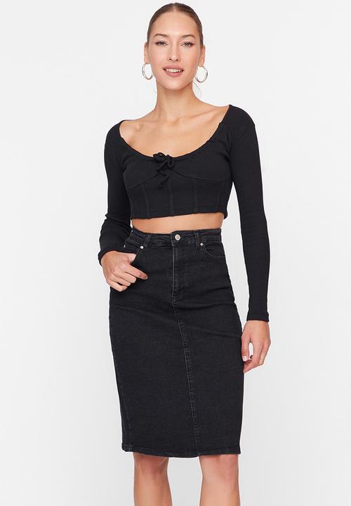 Trendyol - Midi denim pencil skirt - black