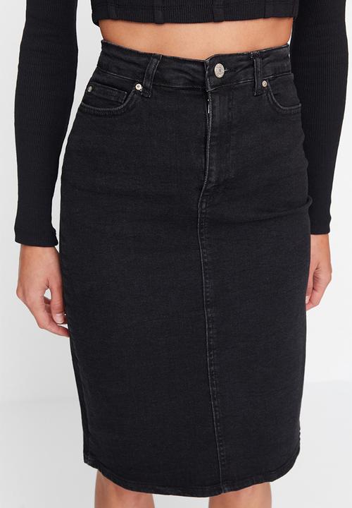 Trendyol - Midi denim pencil skirt - black