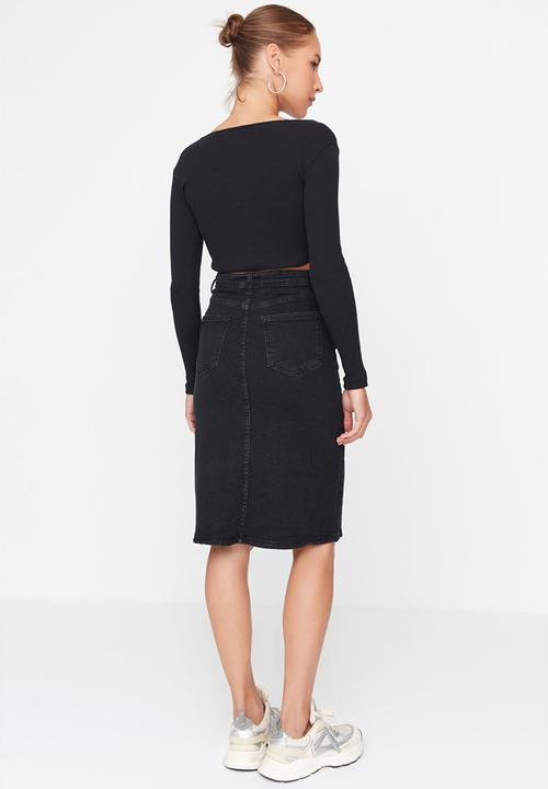 Trendyol - Midi denim pencil skirt - black