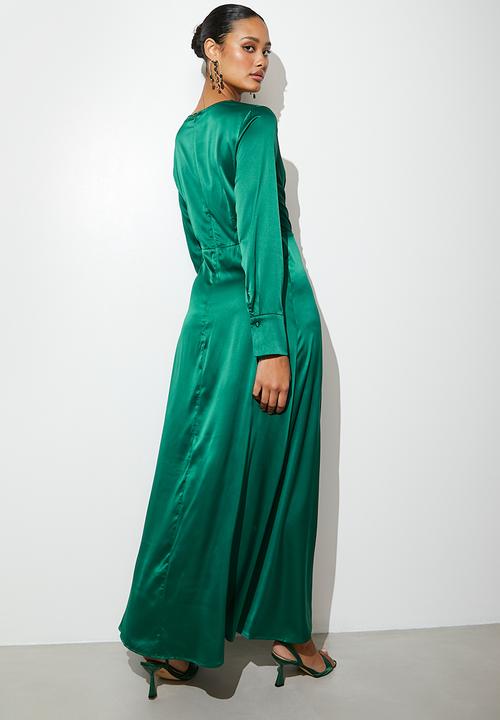 VELVET - Satin wrap maxi dress - green