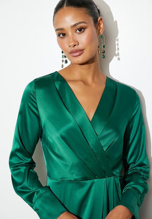 VELVET - Satin wrap maxi dress - green