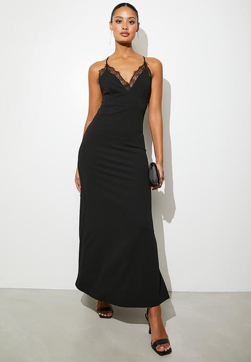 VELVET - Lace trim slip dress - black