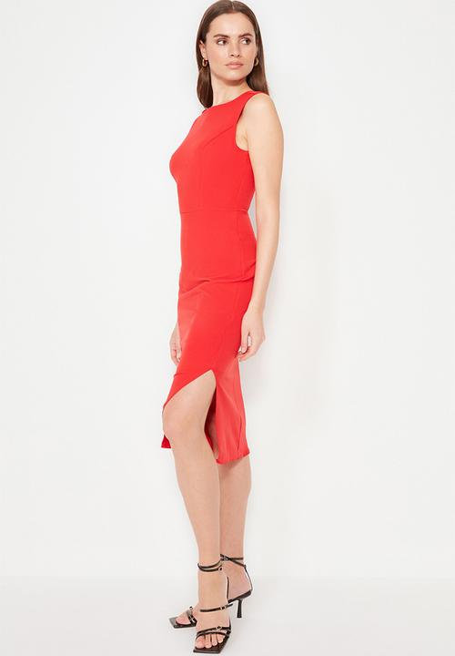 Trendyol - Boat neck sleeveless midi  dress - red