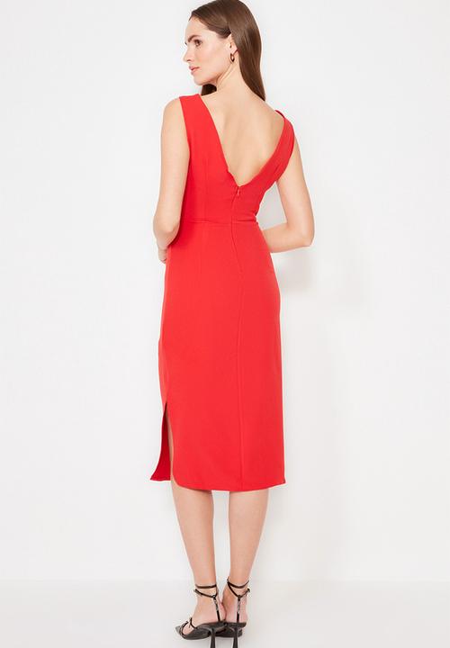 Trendyol - Boat neck sleeveless midi  dress - red