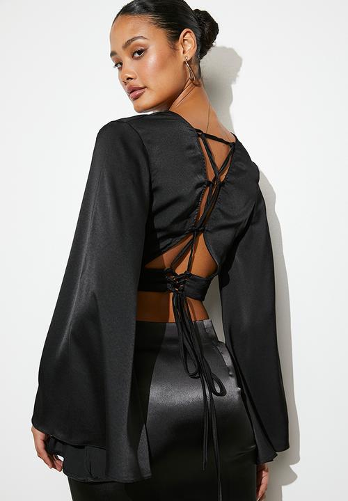 VELVET - Laceup v-neck shell - black