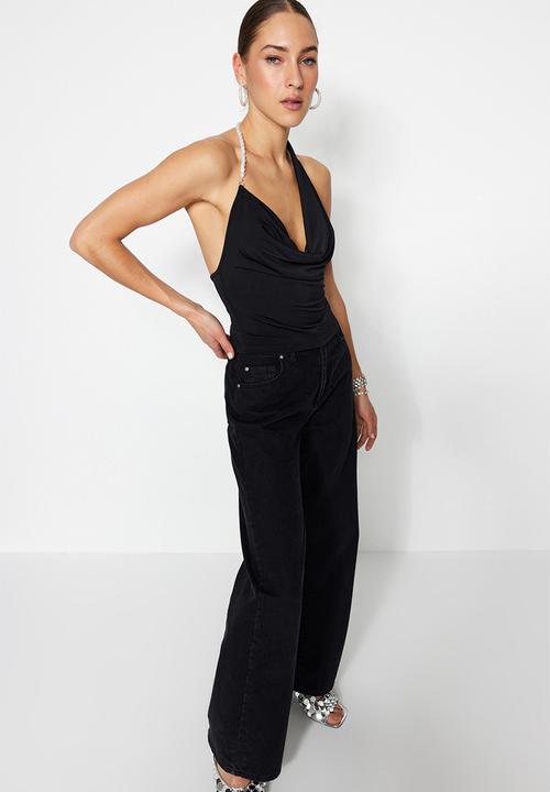 Trendyol - Fitted cowl neck top - black