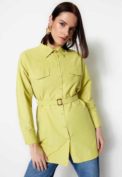 Trendyol - Modest belted shirt - mustard