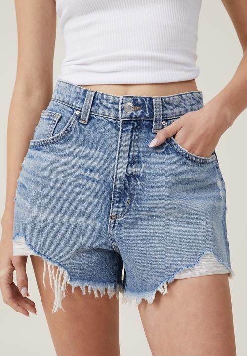Cotton On - High mom denim short - surfers blue