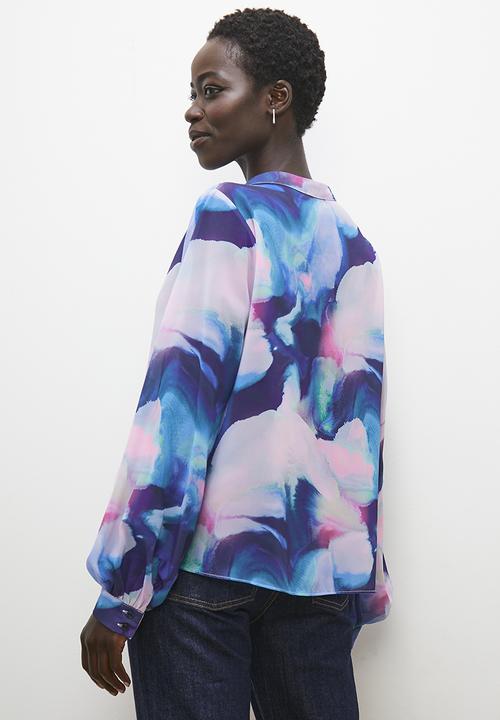 edit - Mandarin collar blouse - cloudy watercolour