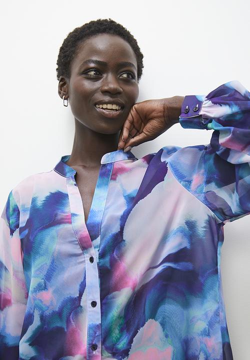 edit - Mandarin collar blouse - cloudy watercolour